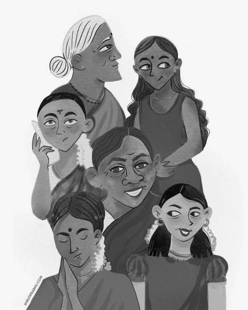 Black and White - South Indian Women - Middle Grade Illustration